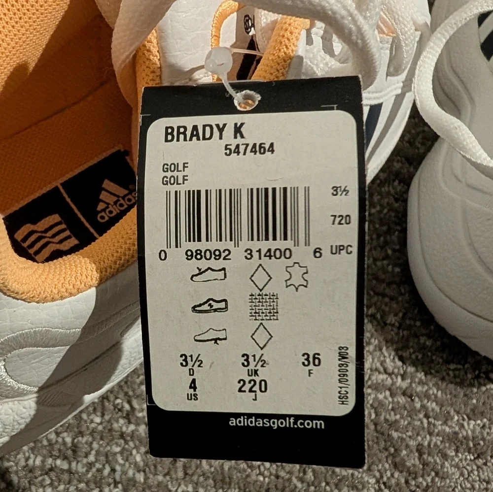 Vintage Adidas Brady K Custard Yellow/White/Navy Three Stripe Golf Shoes 547464 - Picture 10 of 11
